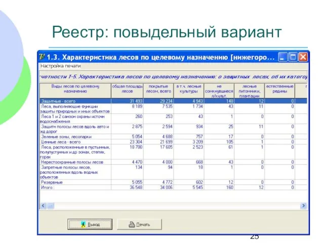 Реестр: повыдельный вариант