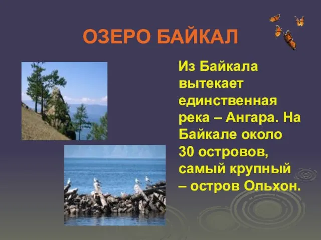 ОЗЕРО БАЙКАЛ Из Байкала вытекает единственная река – Ангара. На Байкале около