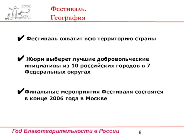 Фестиваль. География Фестиваль охватит всю территорию страны Жюри выберет лучшие добровольческие инициативы