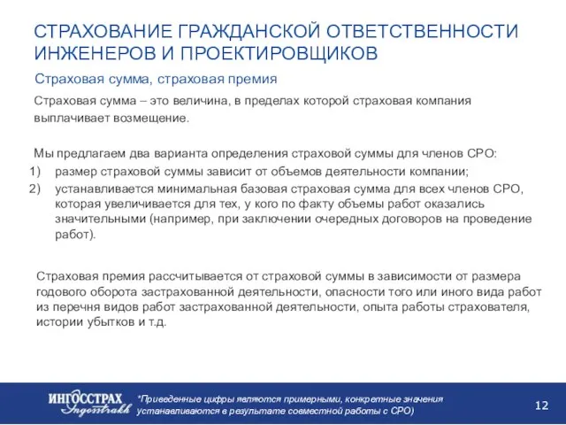 СТРАХОВАНИЕ ГРАЖДАНСКОЙ ОТВЕТСТВЕННОСТИ ИНЖЕНЕРОВ И ПРОЕКТИРОВЩИКОВ Страховая сумма – это величина, в