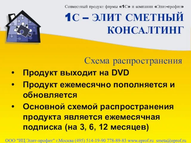 Совместный продукт фирмы «1С» и компании «Элит-профит» 1С – ЭЛИТ СМЕТНЫЙ КОНСАЛТИНГ