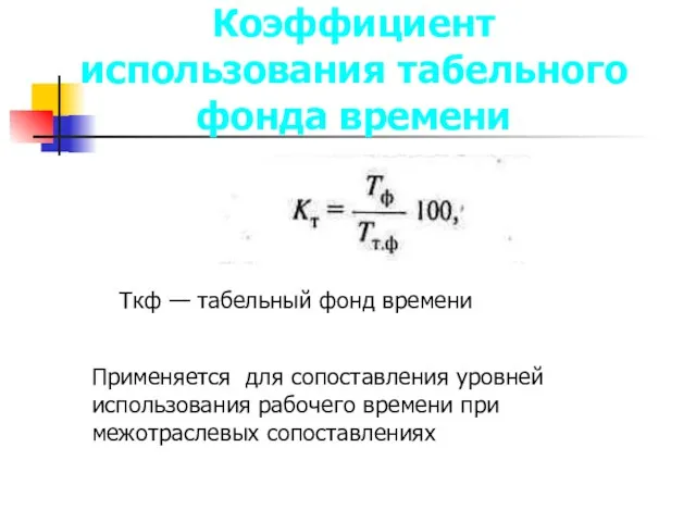 Коэффициент использования табельного фонда времени Ткф — табельный фонд времени Применяется для