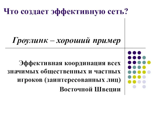 Что создает эффективную сеть? Гроулинк – хороший пример Эффективная координация всех значимых