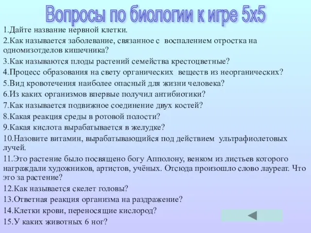 1.Дайте название нервной клетки. 2.Как называется заболевание, связанное с воспалением отростка на