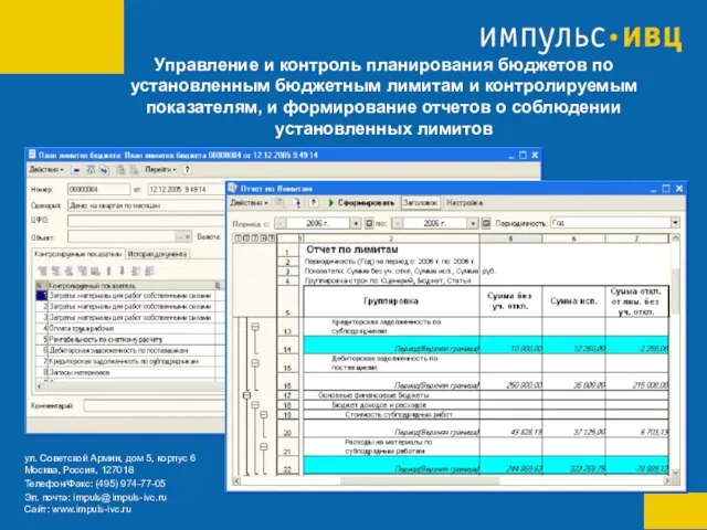 Управление и контроль планирования бюджетов по установленным бюджетным лимитам и контролируемым показателям,