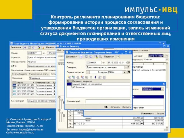 Контроль регламента планирования бюджетов: формирование истории процесса согласования и утверждения бюджетов организации,