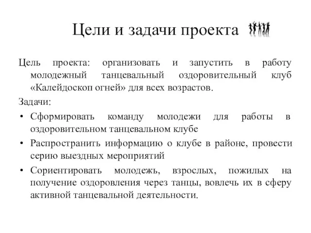 Цели и задачи проекта Цель проекта: организовать и запустить в работу молодежный