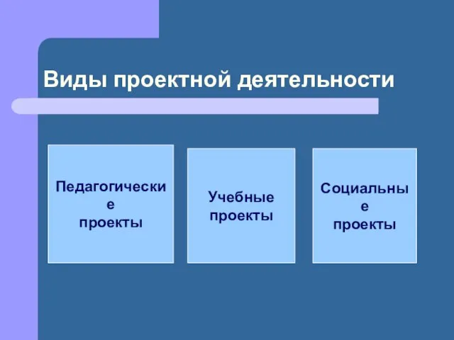 Виды проектной деятельности Педагогические проекты Учебные проекты Социальные проекты