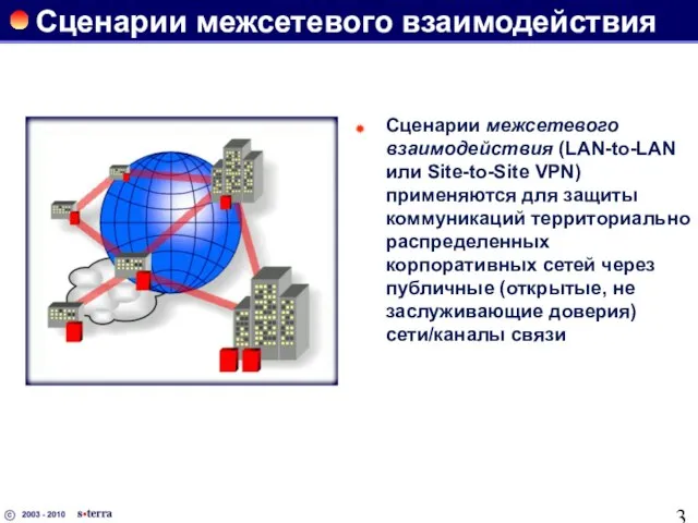 Сценарии межсетевого взаимодействия Сценарии межсетевого взаимодействия (LAN-to-LAN или Site-to-Site VPN) применяются для