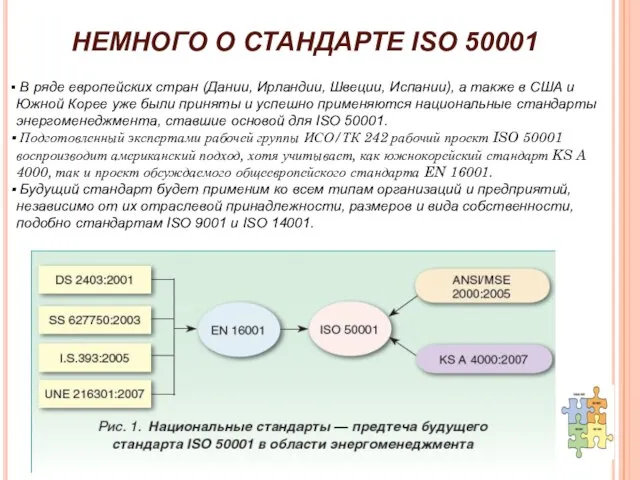 НЕМНОГО О СТАНДАРТЕ ISO 50001 В ряде европейских стран (Дании, Ирландии, Швеции,