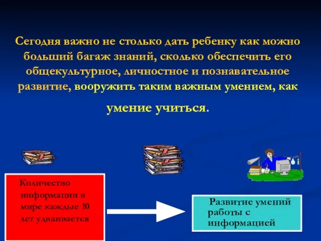 Сегодня важно не столько дать ребенку как можно больший багаж знаний, сколько