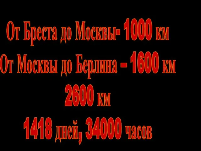 От Бреста до Москвы- 1000 км От Москвы до Берлина – 1600