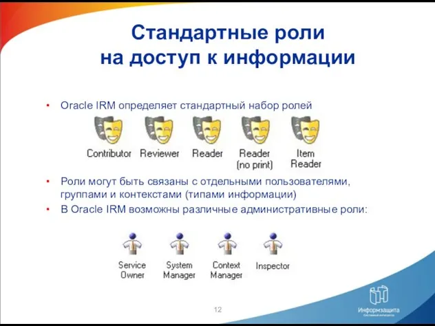 Стандартные роли на доступ к информации Oracle IRM определяет стандартный набор ролей