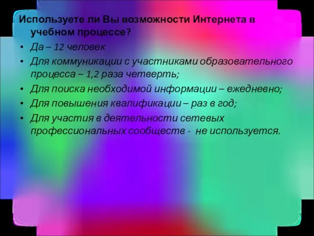 Используете ли Вы возможности Интернета в учебном процессе? Да – 12 человек