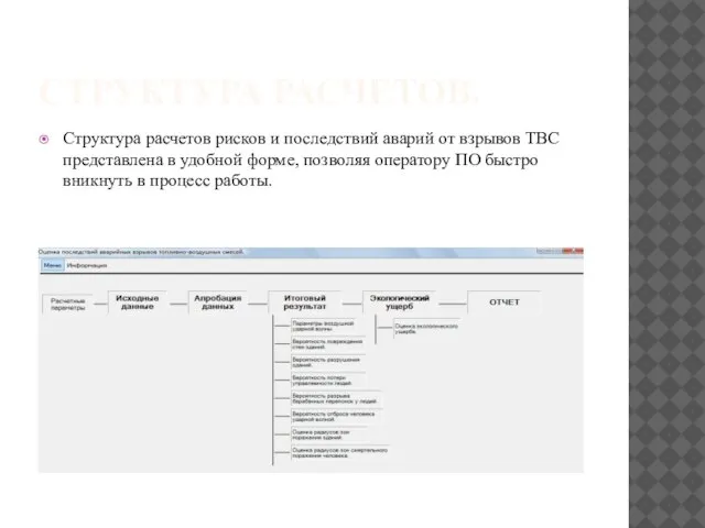 СТРУКТУРА РАСЧЕТОВ. Структура расчетов рисков и последствий аварий от взрывов ТВС представлена