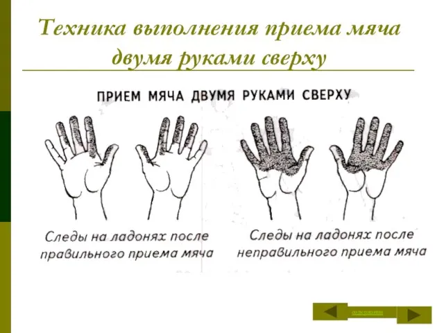 Техника выполнения приема мяча двумя руками сверху содержание