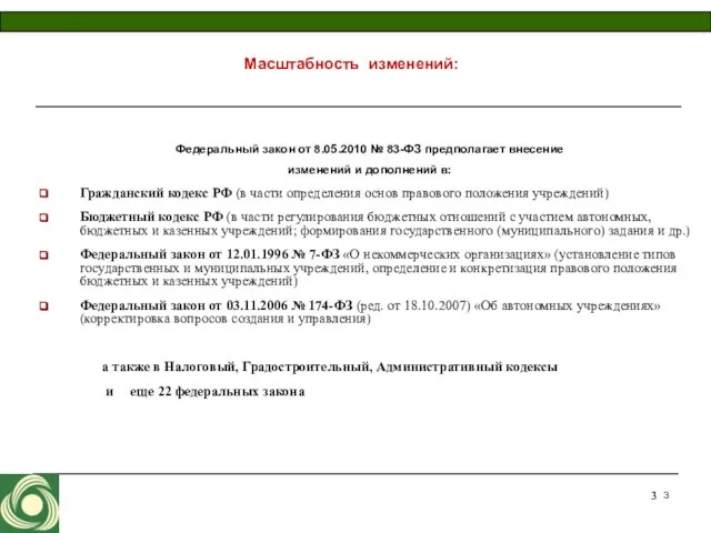 Масштабность изменений: Федеральный закон от 8.05.2010 № 83-ФЗ предполагает внесение изменений и