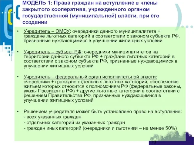 МОДЕЛЬ 1: Права граждан на вступление в члены закрытого кооператива, учрежденного органом