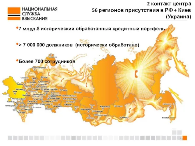 2 контакт центра 56 регионов присутствия в РФ + Киев (Украина) 7