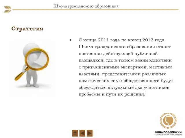 Школа гражданского образования Стратегия С конца 2011 года по конец 2012 года