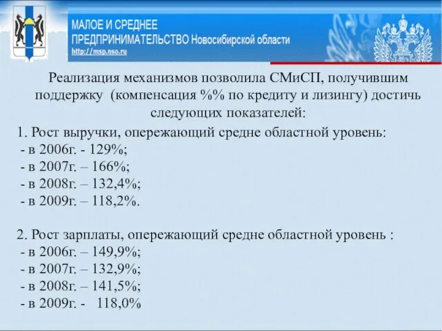 Реализация механизмов позволила СМиСП, получившим поддержку (компенсация %% по кредиту и лизингу)