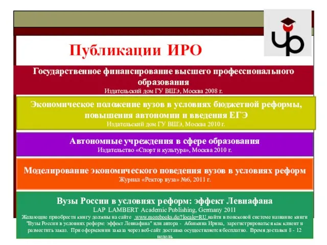 Публикации ИРО Государственное финансирование высшего профессионального образования Издательский дом ГУ ВШЭ, Москва