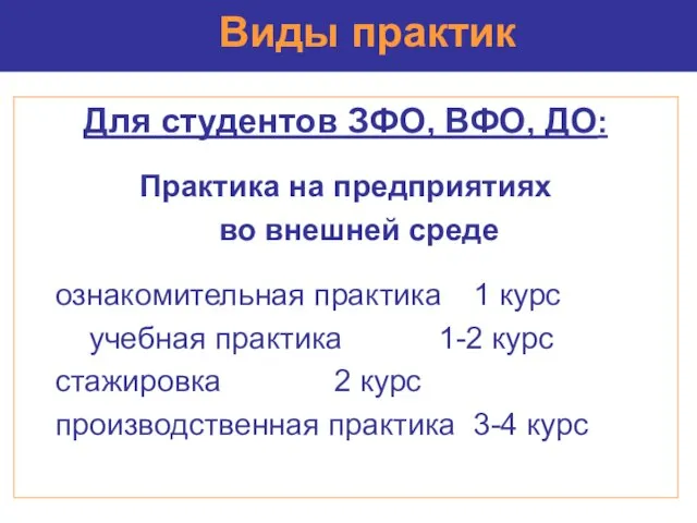 Для студентов ЗФО, ВФО, ДО: Практика на предприятиях во внешней среде ознакомительная