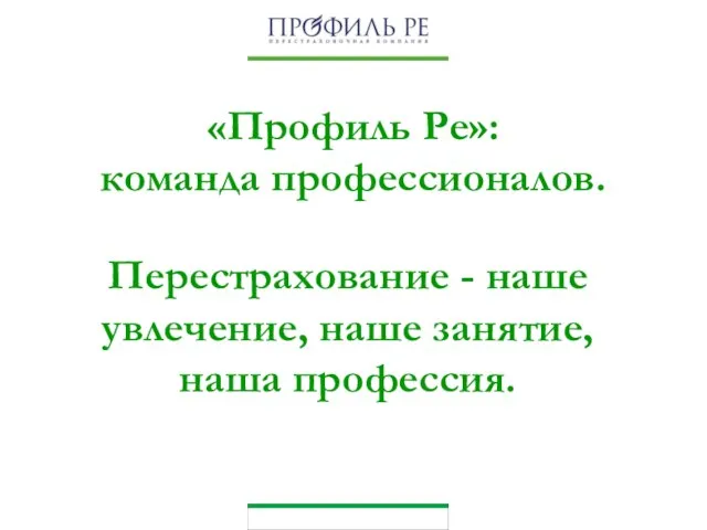 «Профиль Ре»: команда профессионалов. Перестрахование - наше увлечение, наше занятие, наша профессия.