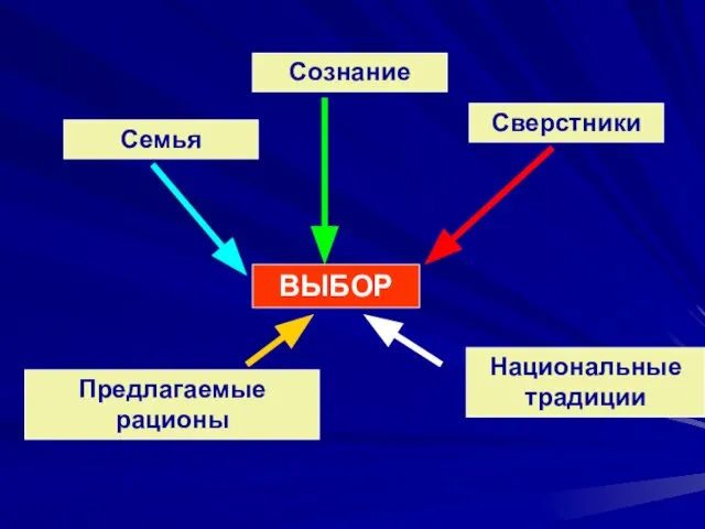 Предлагаемые рационы ВЫБОР Семья Сознание Сверстники Национальные традиции