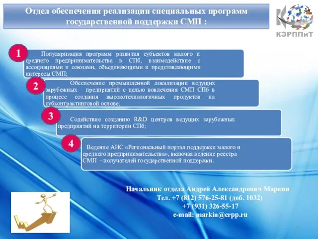 Отдел обеспечения реализации специальных программ государственной поддержки СМП : 1 2 4