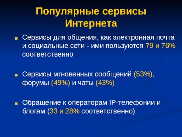 Популярные сервисы Интернета Сервисы для общения, как электронная почта и социальные сети