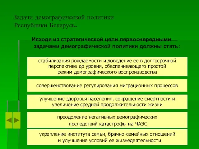 Задачи демографической политики Республики Беларусь. Исходя из стратегической цели первоочередными задачами демографической