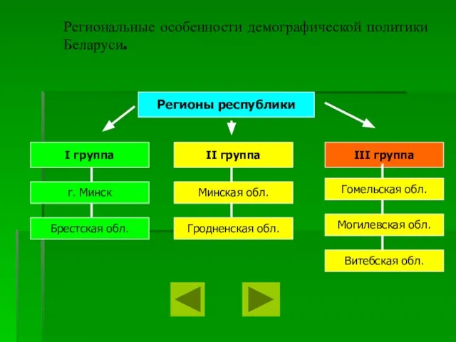 Региональные особенности демографической политики Беларуси. Регионы республики I группа II группа III