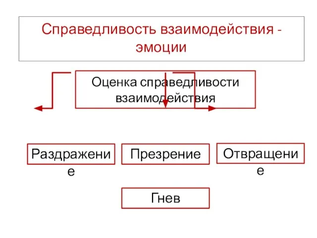 Справедливость взаимодействия - эмоции Оценка справедливости взаимодействия Раздражение Презрение Отвращение Гнев