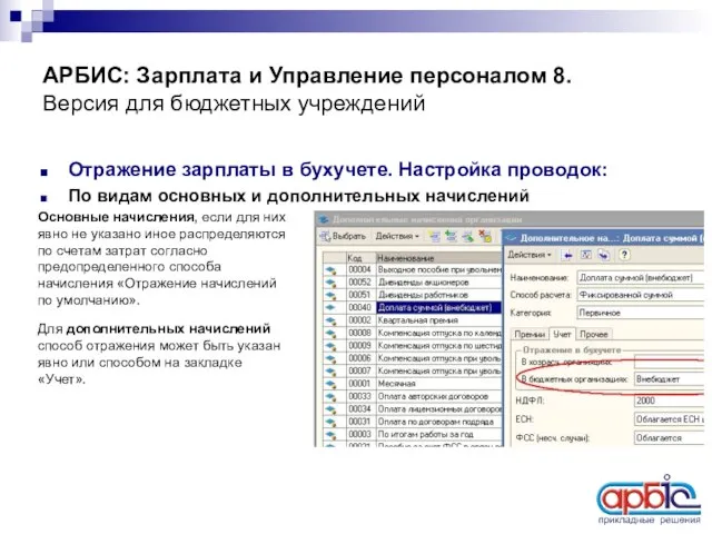 АРБИС: Зарплата и Управление персоналом 8. Версия для бюджетных учреждений Отражение зарплаты