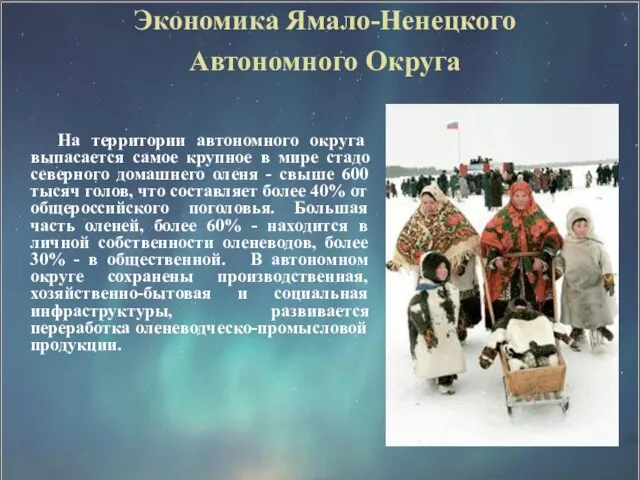 Экономика Ямало-Ненецкого Автономного Округа На территории автономного округа выпасается самое крупное в