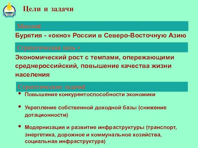 Цели и задачи Экономический рост с темпами, опережающими среднероссийский, повышение качества жизни