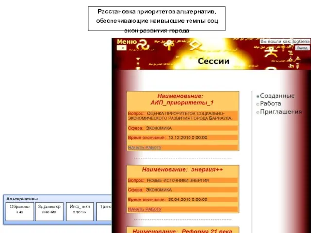 Расстановка приоритетов альтернатив, обеспечивающие наивысшие темпы соц экон развития города