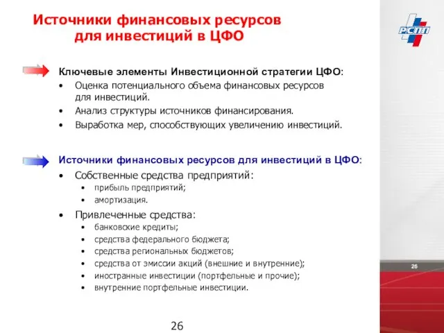 Ключевые элементы Инвестиционной стратегии ЦФО: Оценка потенциального объема финансовых ресурсов для инвестиций.