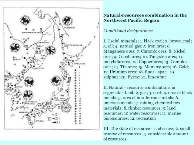 Natural-resources combination in the Northwest Pacific Region Conditional designations: I. Useful minerals;