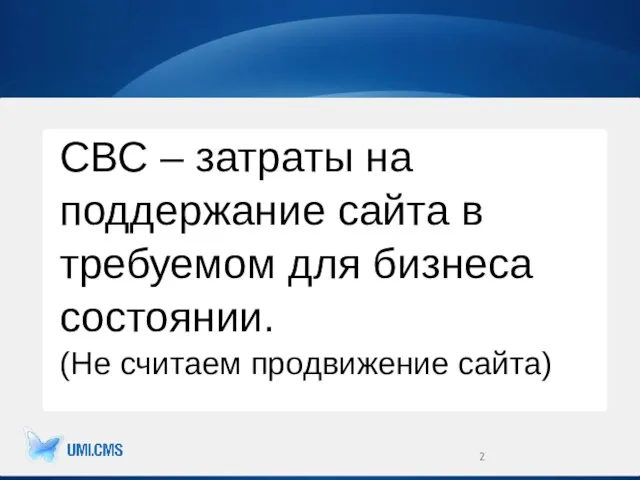 СВС – затраты на поддержание сайта в требуемом для бизнеса состоянии. (Не считаем продвижение сайта)