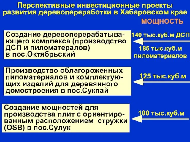 Создание мощностей для производства плит с ориентиро-ванным расположением стружки (OSB) в пос.Сулук