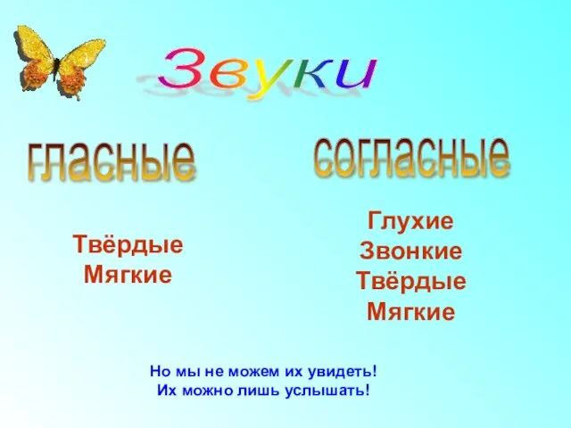 Звуки гласные согласные Глухие Звонкие Твёрдые Мягкие Твёрдые Мягкие Но мы не