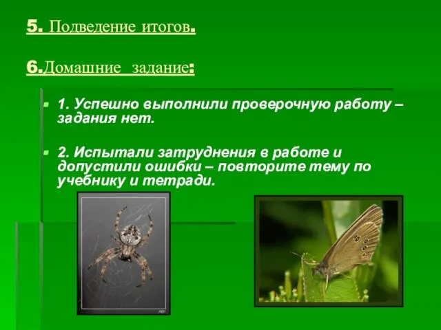 5. Подведение итогов. 6.Домашние задание: 1. Успешно выполнили проверочную работу – задания