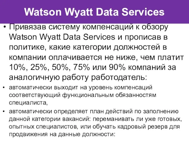 Привязав систему компенсаций к обзору Watson Wyatt Data Services и прописав в