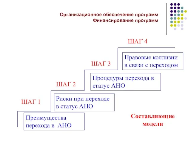 Организационное обеспечение программ Финансирование программ