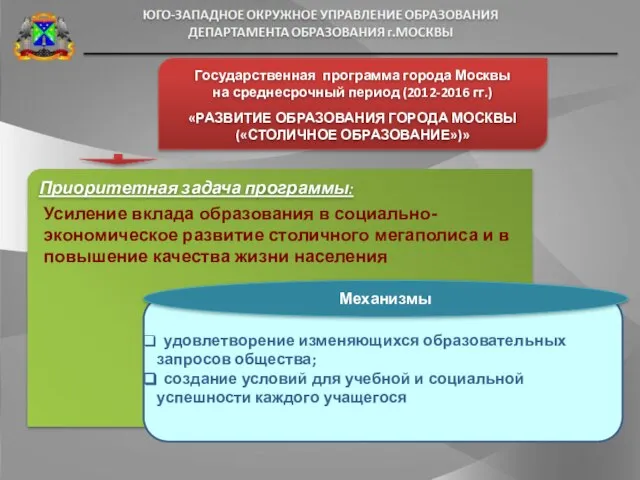 Усиление вклада образования в социально-экономическое развитие столичного мегаполиса и в повышение качества