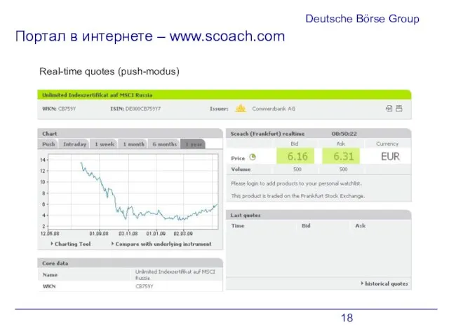 Deutsche Börse Group Real-time quotes (push-modus) Портал в интернете – www.scoach.com