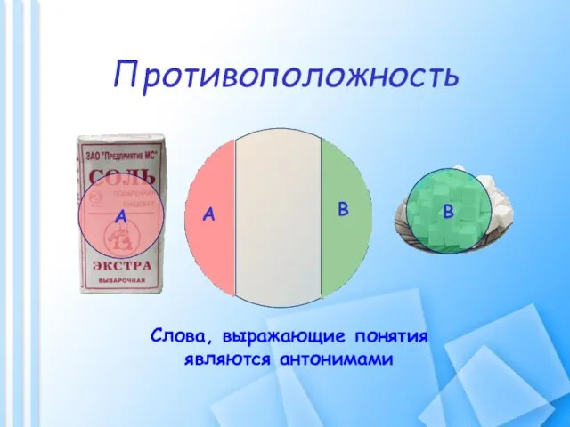 Противоположность А В Слова, выражающие понятия являются антонимами