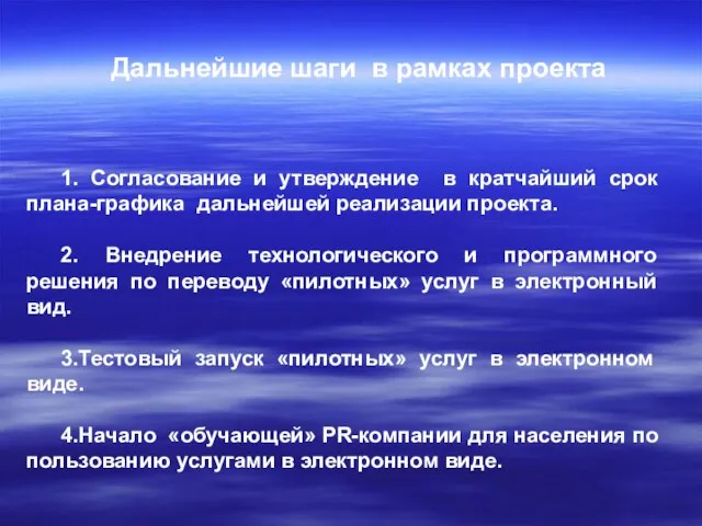 Дальнейшие шаги в рамках проекта 1. Согласование и утверждение в кратчайший срок